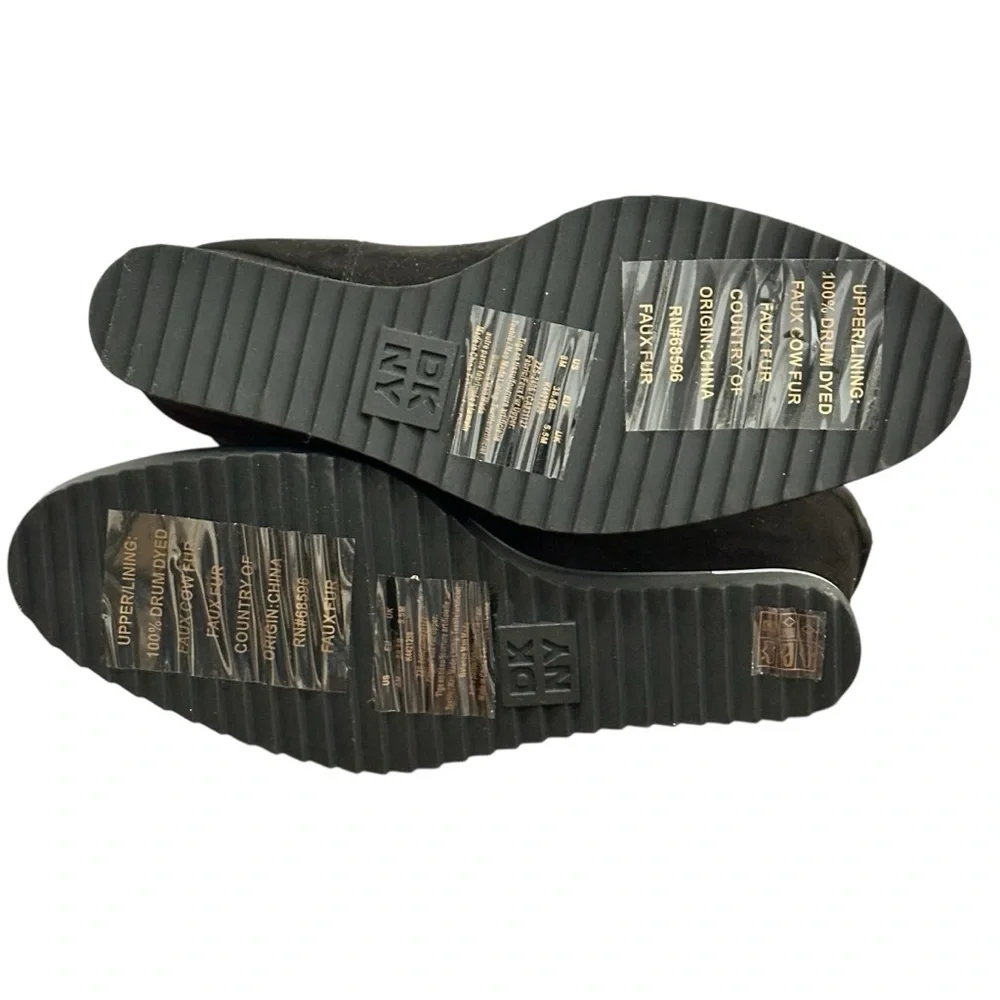 NEW DKNY Women's Nadra Black Wedge Booties‎ in Faux Suede & Sherpa Size 8